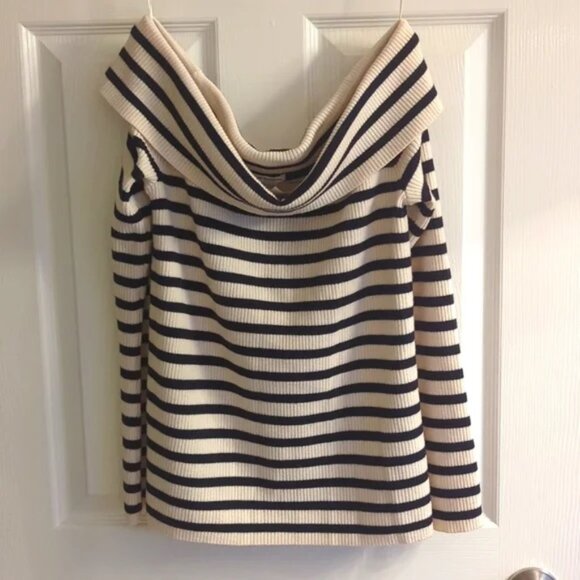 Club Monaco Felicienne Striped Off The Shoulder Sweater, M - Picture 2 of 6